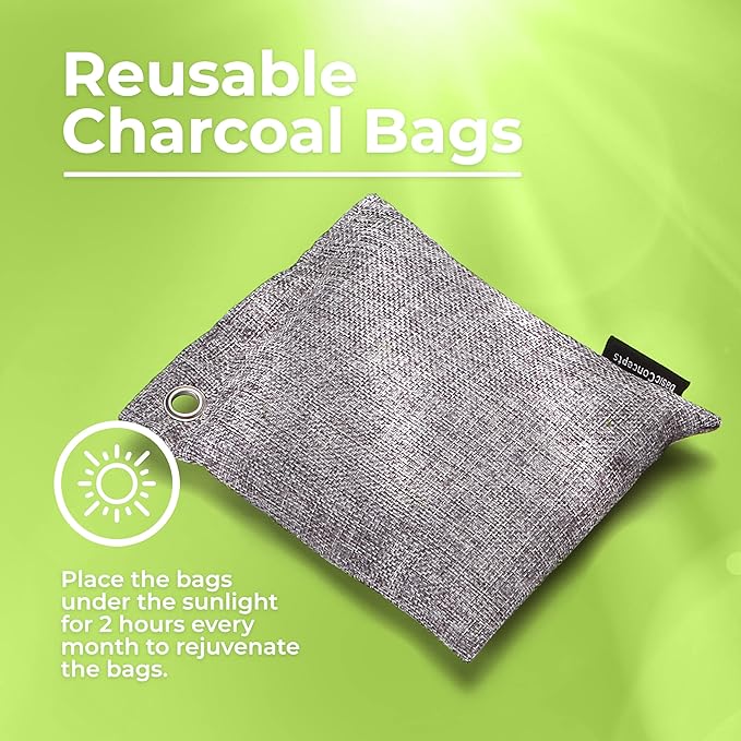 Nature Fresh Charcoal Bags Odor Absorber (Large, 12 Pack, 200g each), Reduce Odors Naturally with Bamboo Charcoal Air Purifying Bags for Car, Home, Closet, Shoe Deodorizer Eliminator Freshener Remover