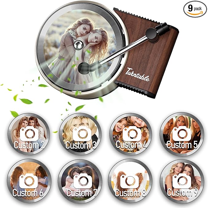 WOCOCN Customized Photo Car Air Freshener, Double-Sided Record Player Design, Unique Turntable Vinyl Shape,Meaning Gifts for Dad, Mom, Friends, Colleagues（9pcs）