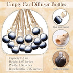 Boao 50 Sets Hanging Car Air Freshener Diffuser Bottles with 2 x 3.54 Inch Car Diffuser Instructions Cards for Empty Essential Oil Bottles(Black Card,Black Round)