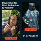 PREPARED4X Emergency Mylar Poncho – Survival Rain Poncho with Hood – Lightweight, Compact, Reusable Emergency Blanket Poncho for Hiking, Camping, Thermal Gear, Car Kit, Outdoors