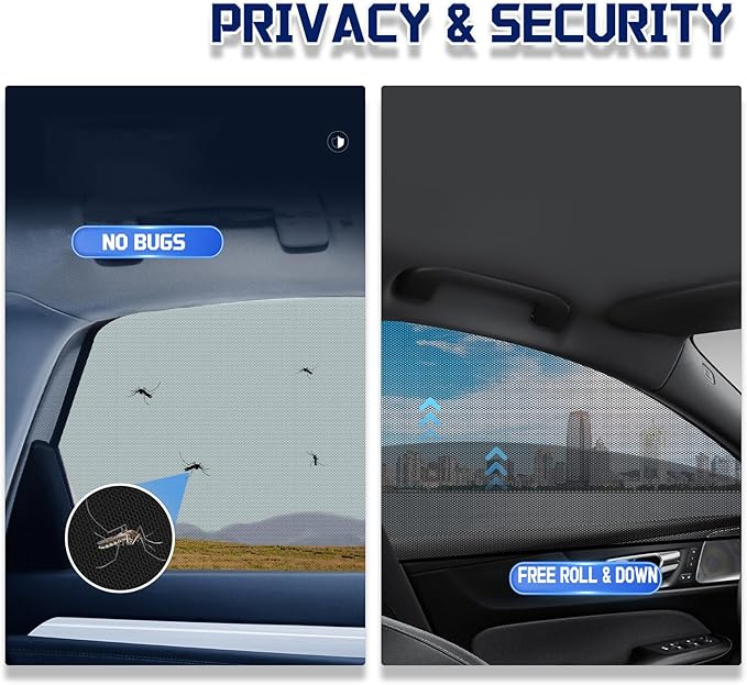 Car Window Screens for Side Windows, OUTTDID 4 Pack Side Window Sun Shades,Stretchy Mosquito Net Cover Fit Cars SUVs - Front & Rear