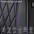 CAR PASS Piping Luxury Faux Leather Two Front Car Seat Covers, Waterproof Anti Slip Premium Automotive Seat Covers,Universal Fit for Suvs,Vans,Trucks, Armrest Airbag Compatible (Black and Purple)