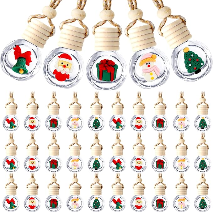 BBTO 150 Pcs Hanging Car Air Freshener Car Diffuser Bottles Bulk Christmas Empty Glass Perfume Bottle Freshener Clear Diffuser Bottle Pendant for Essential Oil Fragrance Aromatherapy Bottles Ornament