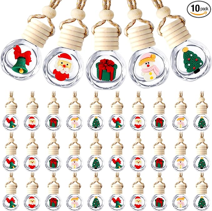 BBTO 10 Pcs Hanging Car Air Freshener Car Diffuser Bottles Bulk Christmas Empty Glass Perfume Bottle Freshener Clear Diffuser Bottle Pendant for Essential Oil Fragrance Aromatherapy Bottles Ornament