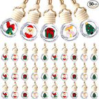BBTO 50 Pcs Hanging Car Air Freshener Car Diffuser Bottles Bulk Christmas Empty Glass Perfume Bottle Freshener Clear Diffuser Bottle Pendant for Essential Oil Fragrance Aromatherapy Bottles Ornament