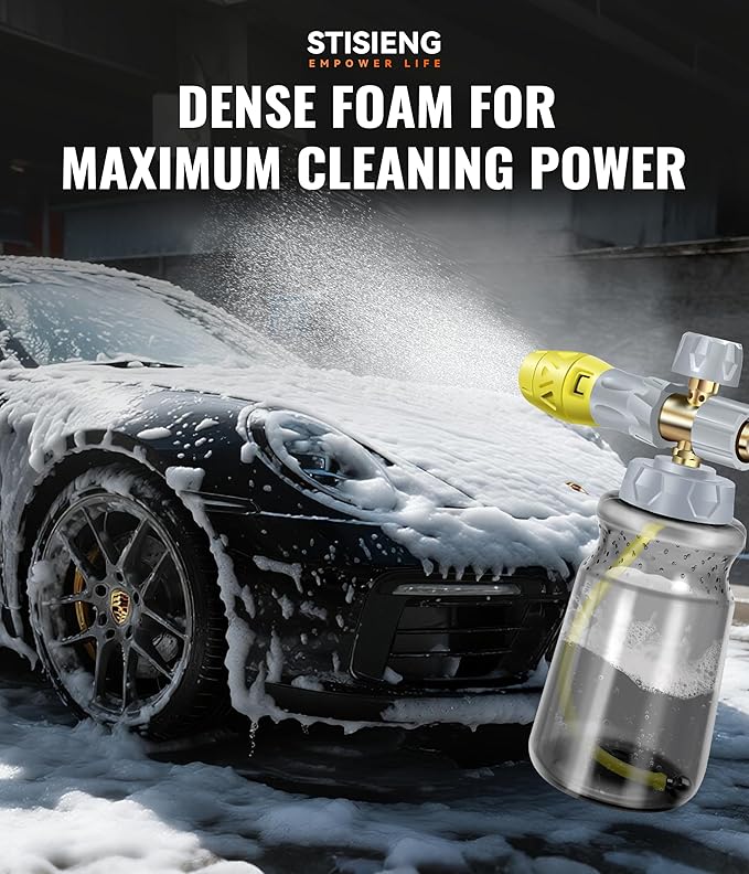 Professional Foam Cannon for Pressure Washer, 1L Wide Mouth Foam Sprayer with Adjustable Nozzle, Heavy Duty Soap Cannon Kit Includes 1.2mm & 1.25mm Orifice for Car Wash