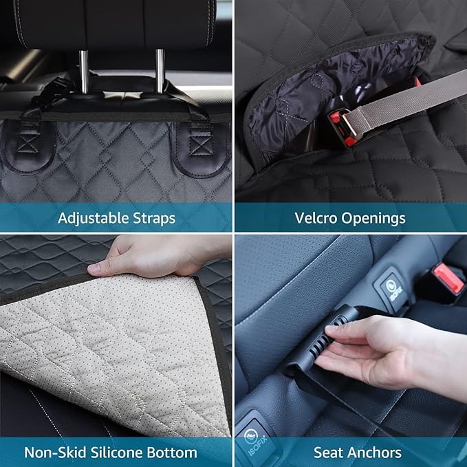 Back Seat Cover for Kids in Car | 100% Waterproof Car Seat Protector for Dogs with Seat Belt, Non-Slip | Bench Seat Cover from Scratches, Spills & Mess | Rear Seat Protector Fit Cars/SUVs/CRVs/Trucks