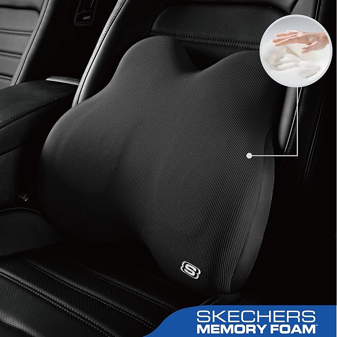 Skechers Memory Foam Lumbar Pillow,Lumbar Support Pillow for Office, Chair Lower Back Pain Relief Lumbar Pillow, Ergonomic Design Back Support Pillow for Office Chair, Car, Home, Travel,Black
