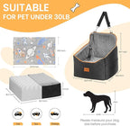 Dog Car Seat for Small Dog, Booster Seat for Dogs Under 30lb, Elevated Pet Seat with Pockets, Anti-Slip Bed for Car, Perfect for Front & Back Seats with Safety Leash (Black/Grey, Medium)