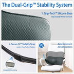 Lumbar Support Pillow for Car with Dual-Grip™ Stability System - Advanced Adaptive Memory Foam Back Pillow for Lower Back Pain Relief, Ergonomic Driving Seat & Office Chair Cushion, Gray
