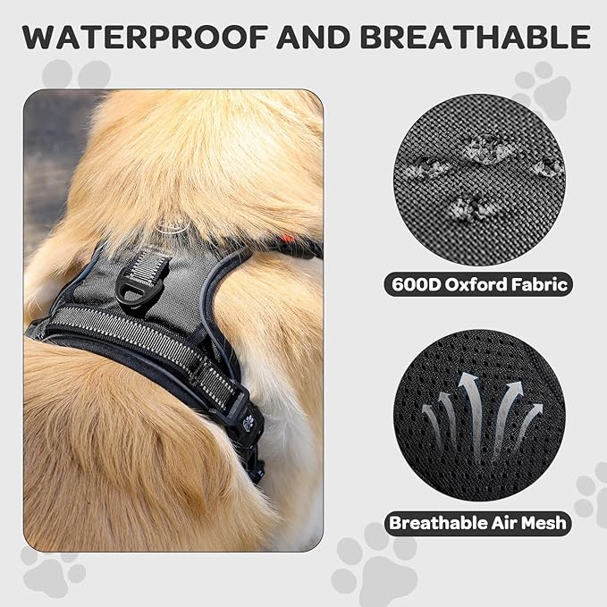 FURRYFECTION Plaid Dog Harness for Small Dogs, Reflective No Pull Adjustable Pet Vest with Front Clip, Leash, Easy Control Handle and Seat Belt, Black, S
