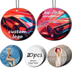 20/50/100Pcs Custom Car Air Freshener with Picture Photo Logo, Personalized Gifts for Men Personalized Air Freshener for Car Bulk Hanging Ornaments for Rear View Mirror. (20 Round)