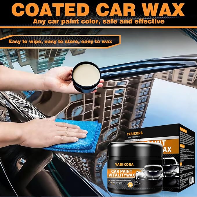 Car Wax Polish, Carnauba Wax Restores Shine High Hydrophobicity & Antioxidant, Long-Lasting Protection Gentle Formula For Cars, Rvs, Trucks, Motorcycles - Includes Sponge & Towel - 3.53oz, 2 Set
