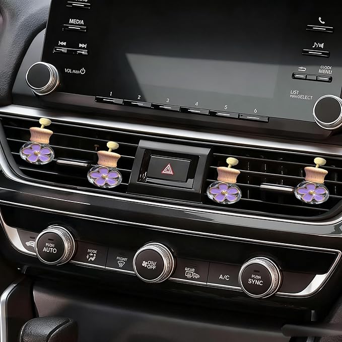 Daisy Bottle Car Air Freshener Clips, 2 Pcs Cute Daisy Car Air Vent Clip, Coquette Auto Air Conditioning Outlet Diffuser Perfume Clips, Interior Decoration (Purple, one size)
