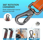 Dog Seat Belt 3-in-1 Car Harness for Dogs Adjustable Safety Seatbelt for Car Nylon Reflective Bungee Fabric Dog Car Harness with Clip Hook Latch & Buckle, Swivel Zinc Alloy Carabiner (Orange)
