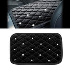 Bling Car Center Console Cover, Soft Fluffy Armrest Seat Box Cushion Pad, Crystal Diamond Arm Rest Protection Mat, Automotive Interior Decoration Accessories for Most Vehicles (Black)