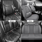 WELLDO Car Seat Covers Full Set, Leather Seat Covers for Car, Waterproof Car Seat Protector with Lumbar Support, Automotive Seat Covers Universal Fit for Most Cars SUV Truck,Gray,w02.