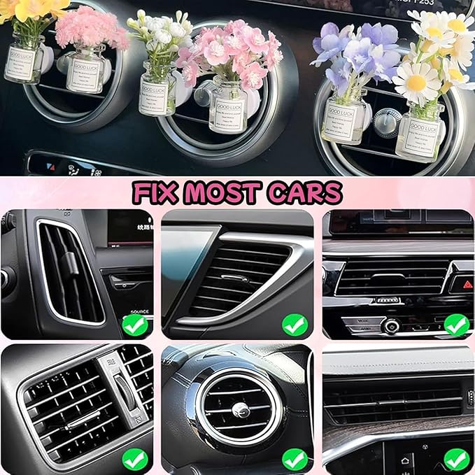 3 Packs Girl Girly Car Accessories for Women, Cute Car Decor Dashboard Decorations, Cute Flower Air Freshener Vent Clips, Auto Interior Dash Ornament Accessories