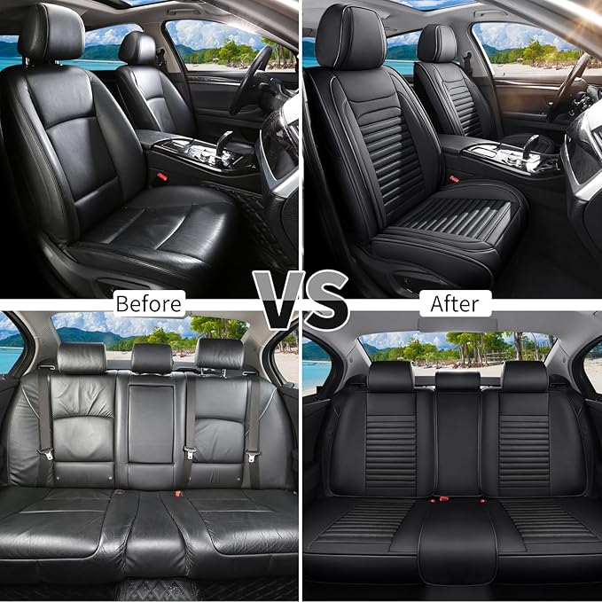 Car Seat Covers Full Set Fit for Toyota 4Runner 2001-2026, Premium Faux Leather Car Seat Protectors,Breathable Anti-Slip Full Wrapping Edge Seat Covers(Black,Full Set)