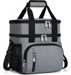 Insulated Lunch Bag for Men & Women, Double Leakproof Lunch Box Soft Cooler Tote with 5 Pockets, 600D Oxford, EVA Lining, Adjustable Strap for Work, Picnic, Beach&Travel-Grey