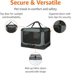 Amazon Basics 4-Door Portable Folding Soft Dog Crate, Collapsible Travel Kennel for Cat, Dog, and Other Small Animals, Pop Up with Easy Transportation, Grey, M 30" x 21" x 21"