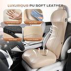 Coverado Car Seat Cushion and Integrated Neck Pillow Lumbar Support Kit, Ergonomic Lumbar Support Pillow for Car, Soft Leather Memory Foam Car Seat Cushion for Sciatica & Back Pain Relief, Beige