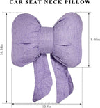 Bow Car Headrest Pillow, Breathable Ergonomic Auto Neck Cushion with Adjustable Strap, Comfy Vehicle Neck Support Pillow Cute Bow Girl-Style Decoration for Driving Seats (Purple)