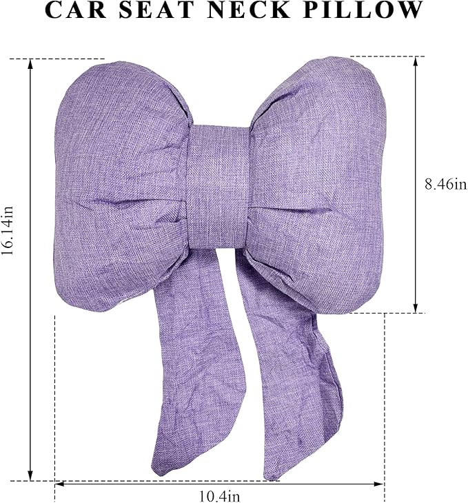 Bow Car Headrest Pillow, Breathable Ergonomic Auto Neck Cushion with Adjustable Strap, Comfy Vehicle Neck Support Pillow Cute Bow Girl-Style Decoration for Driving Seats (Purple)