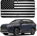Windshield Sun Shade - American Flag Design, High-Resolution Sun Visor for Car, Truck, SUV with Mirror Cut-Out for Interior Sun Protection, Foldable Car Sun Shade (Black and White, Medium)