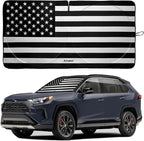 Windshield Sun Shade - American Flag Design, High-Resolution Sun Visor for Car, Truck, SUV with Mirror Cut-Out for Interior Sun Protection, Foldable Car Sun Shade (Black and White, Medium)