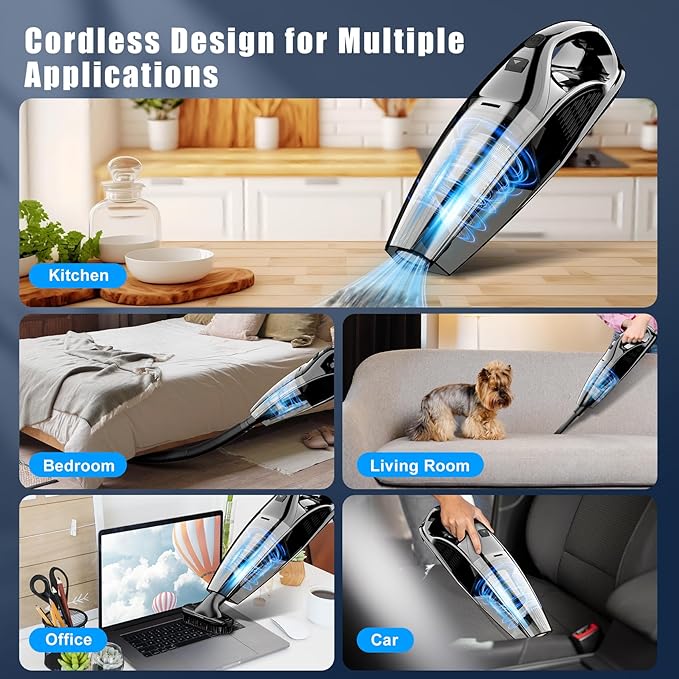 Handheld Vacuum Cordless Rechargeable Portable Car Vacuum, 7500Pa Powerful Suction Mini Hand Held Vacuum, 670ML Cup Lightweight Small Vacuum Cleaner for Car/Office/Home, Pet Hair
