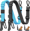 Pawaboo 2Pack 3-in-1 Dog Seatbelt for Car, Shockproof Bungee Dog Tether with 360° Lockable Buckle & Hook Latch, Adjustable Reflective Pet Safety Harness Leash for Vehicle, Black+Blue