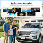 63"x28.5" Car Windshield Sun Shade with Storage Pouch, Stylish Printed Front Window Sunshade with Double Ring Frame, Universal Fit Foldable Heat Blocker & UV Protector for SUV, Sedan (Blue Line Flag)