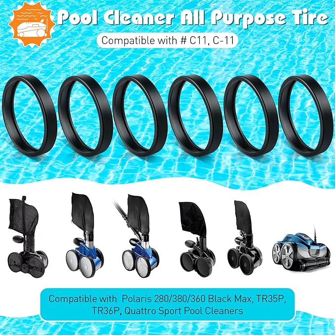 6 Pcs Pool Cleaner All Purpose Tire Replacement Part Compatible with Polaris 280 360 380, TR35P, TR36P, C11 C-11, C11 Replacement Tire for Pool Cleaner