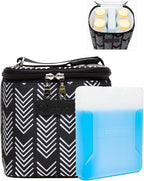 Cold Gold Breastmilk Cooler Bag with Safety Tested Ice Pack – Insulated Milk Storage for Work, Travel & Daycare – Fits Bottles & Parts – Durable, Washable, Cooler for Moms (Black and White)