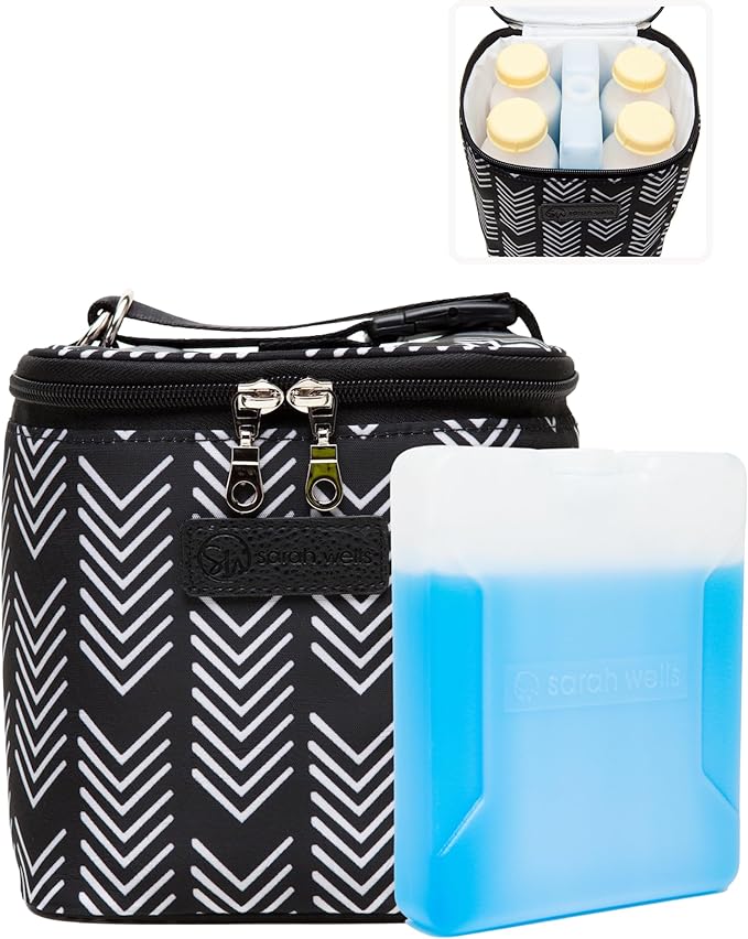Cold Gold Breastmilk Cooler Bag with Safety Tested Ice Pack – Insulated Milk Storage for Work, Travel & Daycare – Fits Bottles & Parts – Durable, Washable, Cooler for Moms (Black and White)