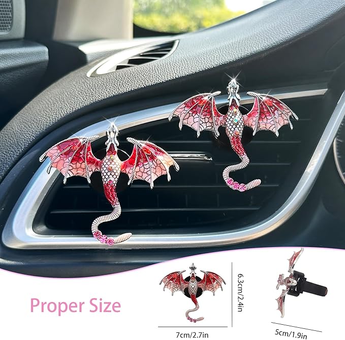 Dragon Car Air Fresheners,2pcs Bling Red Dragon Air Vent Clips Car Decors,Cute Alloy Enamel Wyvern Dragon Vent Clip Dashboard Decorations Accessories,Refillable Diffusers