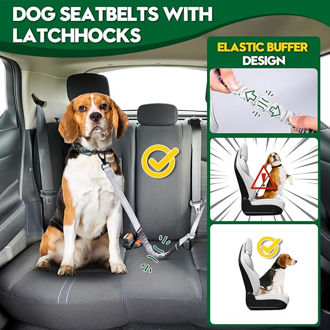 2 Piece Dog Car Seat Belt Harness Retractable Restraint for Car Headrest Adjustable Heavy Duty & Elastic & Durable Dog Car Seat Belt (Grey)