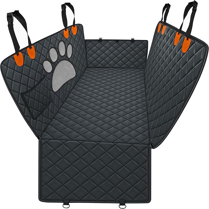 Pet Seat Cover for Back Seat – Waterproof Backseat Cover for Dogs in Car with Mesh Window, Oxford Fabric, Storage Pocket, Side Flaps & Carry Handles