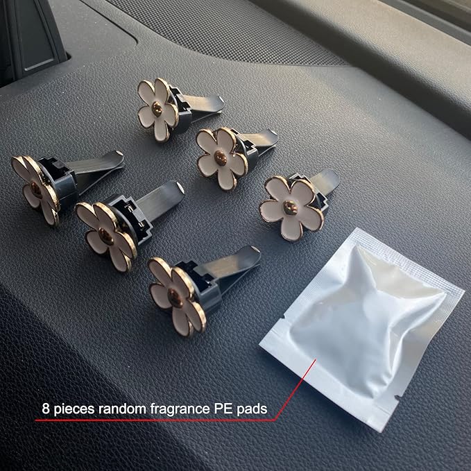6 Pieces Daisy Air Vent Clips Flower Decoration Car Air Freshener Clips Air Conditioning Outlet Clip Charm Colorful Car Interior Decor Accessories for Girls Women
