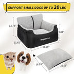BurgeonNest Dog Car Seat for Small Dogs, Soft Pet Car Travel Home Bed Under 25 lbs, Fully Detachable and Washable Cat Booster Carseats with Storage Pockets and Clip-On Leash Portable Carrier,Black