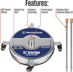 Westinghouse Universal 16.5” Pressure Washer Surface Cleaner Attachment - Stainless Steel - 4400 Max PSI, 1/4” Connector - for Gas and Electric Pressure Washers