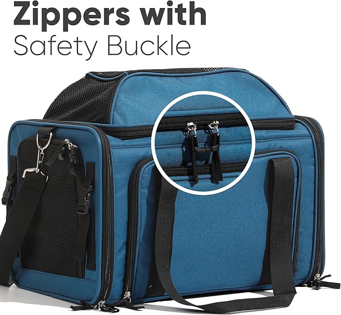 FUKUMARU Expandable Cat Carrier, 18x11x11 Soft Cat Travel Carrier, Ventilate Airline Approved Dog Carrier, Durable Small Dog Carrier with Anti-Scratch Mesh, Escape-Proof Pet Carrier for Cat, Blue