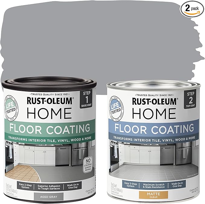 Rust-Oleum 367592 Home Interior Floor Coating Kit, Matte Aged Gray