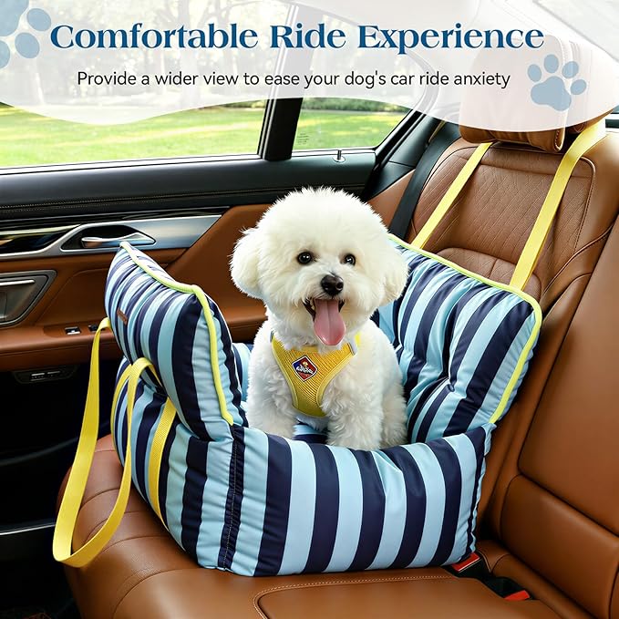 Dog Car Seat for Small Dogs, Small Dog Car Seat Under 20 lbs Soft Pet Booster Seats with Safety Belt Portable Travel Carrier Bed, Blue