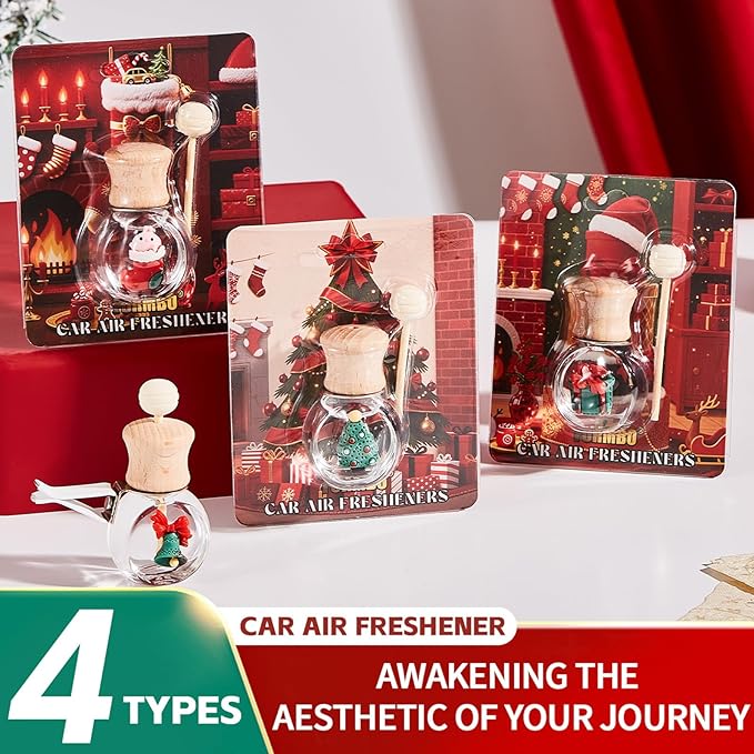 Car Air Freshener Diffuser Christmas Set, Hanging Car Scents Air Freshener, Car Fresheners Long Lasting, Essential Oil Diffuser, Christmas Fragrance Oil, 4pcs