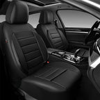 CAR PASS Leather Seat Covers Full Set Universal Water Resistant 3D Foam Back Support, Luxury Comfort Automotive 5 Seat Covers All Season Fit for SUV,Sedan,Van, Airbag Compatible Elegance(Pure Black)