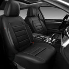 CAR PASS Faux Leather Car Seat Covers Front Seats Only, 3D Foam Support Car Seat Covers, Universal fit for Trucks Vans SUVs Sedans Automotive Comfortable, Airbag Compatible 2 Pieces Front Solid Black