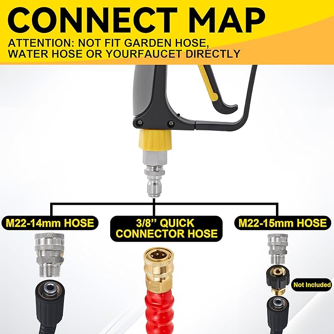Tool Daily Foam Cannon with Pressure Washer Gun, Dual Connector Accessory, Power Washer Gun with 3/8'' Swivel Connector, Adjustable Soap Cannon with M22-14 and 1/4” Quick Connect Fittings, 1.5 Liter