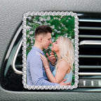 Custom Rhinestone Car Vent Clip Air Freshener with Photo – Personalized Acrylic Picture Frame for Car Interior Decoration Accessories, Rectangular Shape (White, One Size)